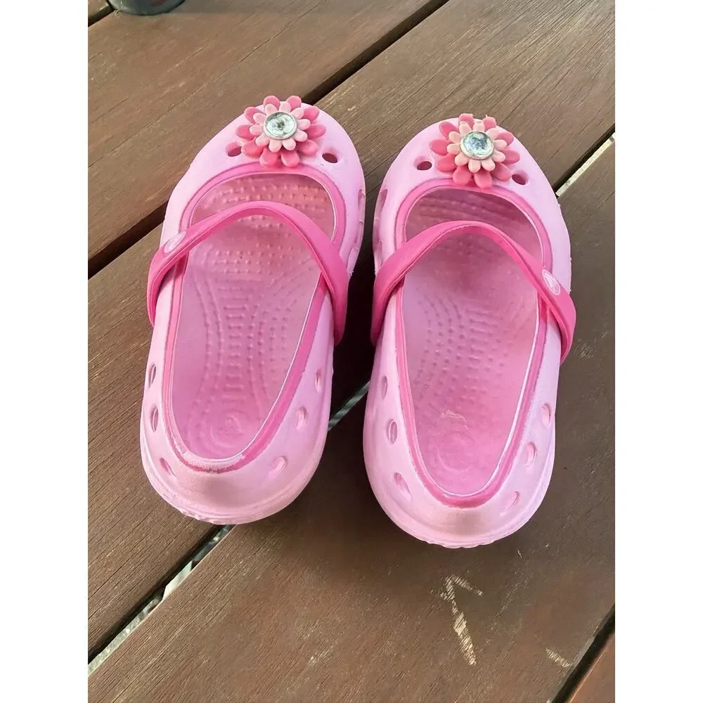 Crocs Kids Girls Keeley Springtime Embellished Mary Jane Flats Shoes Pink C6